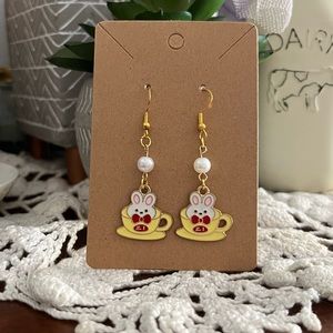*3 for $20* Bunny in Teacup Dangle Earrings